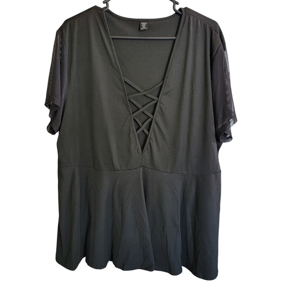 Shein Curve Peplum‎ Top Criss Cross V Neck Mesh Sleeve Plus Size 4XL - Picture 1 of 7